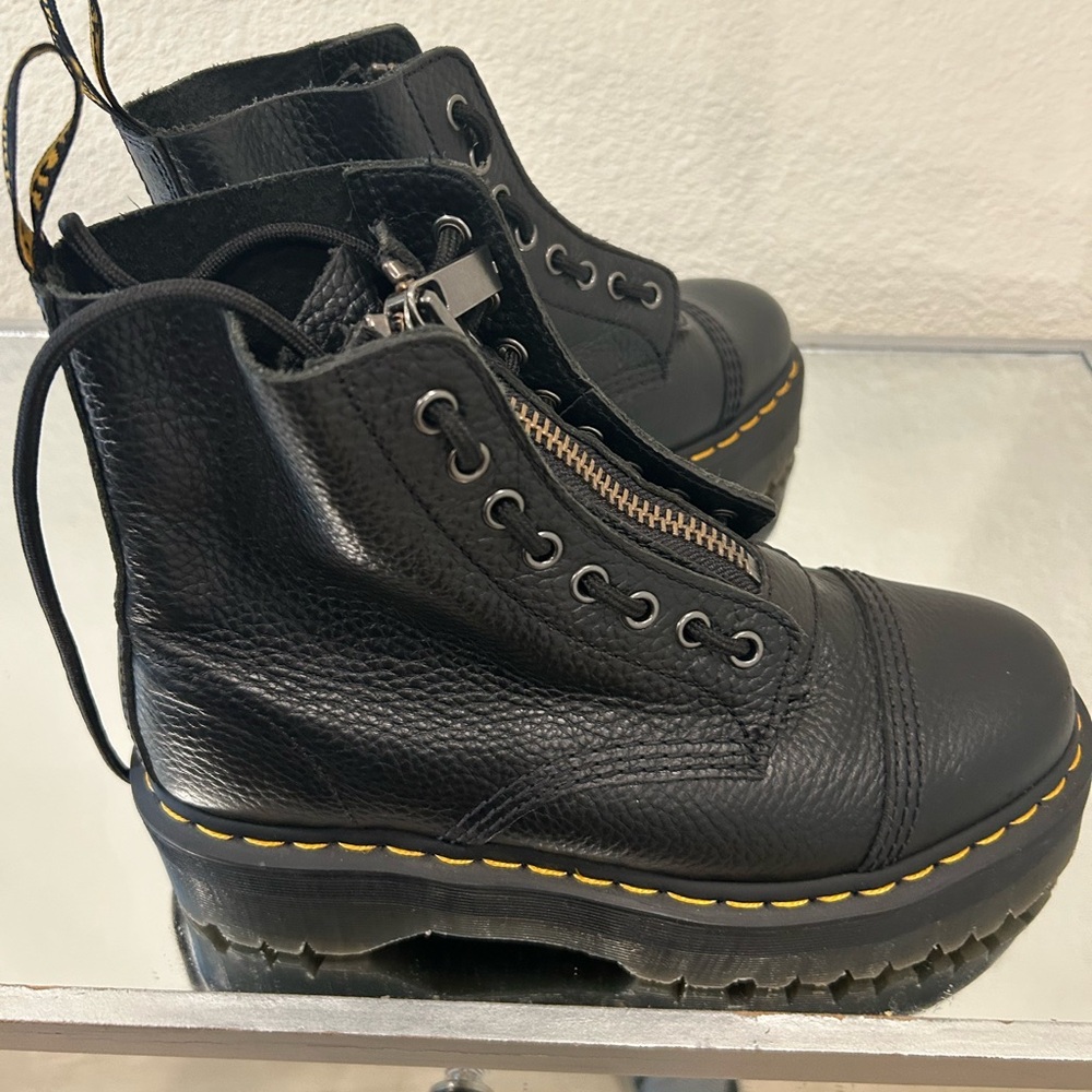 Dr. Martens Black Leather Boots with Gold Stitching